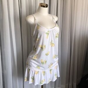 White Lemon Print Ruffle Mini Dress with Pockets